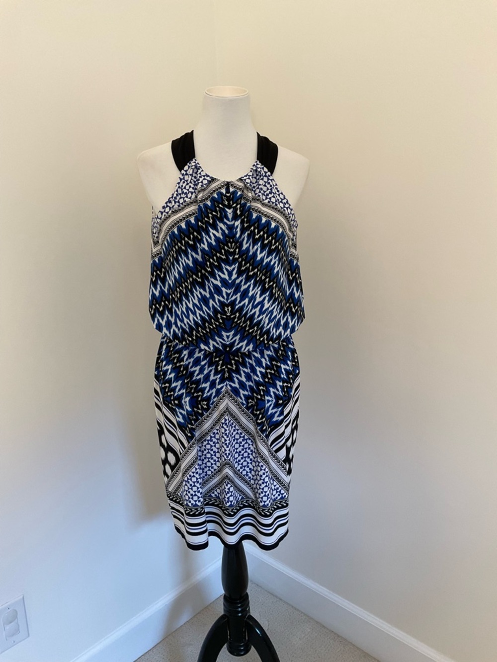 Maggy London Blue And Black Geometric Print Tank Dress